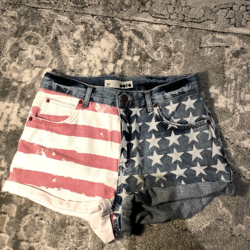 NWOT Topshop MOTO American Flag Denim Shorts